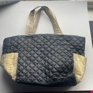 Beirn Tote Bag Purse Quilted Black Cream  Snakeskin Lightweight Handbag Shoulder